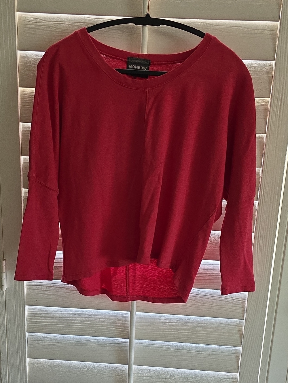 Monrow Women's Heathered  Red Relaxed Long-Sleeve Top